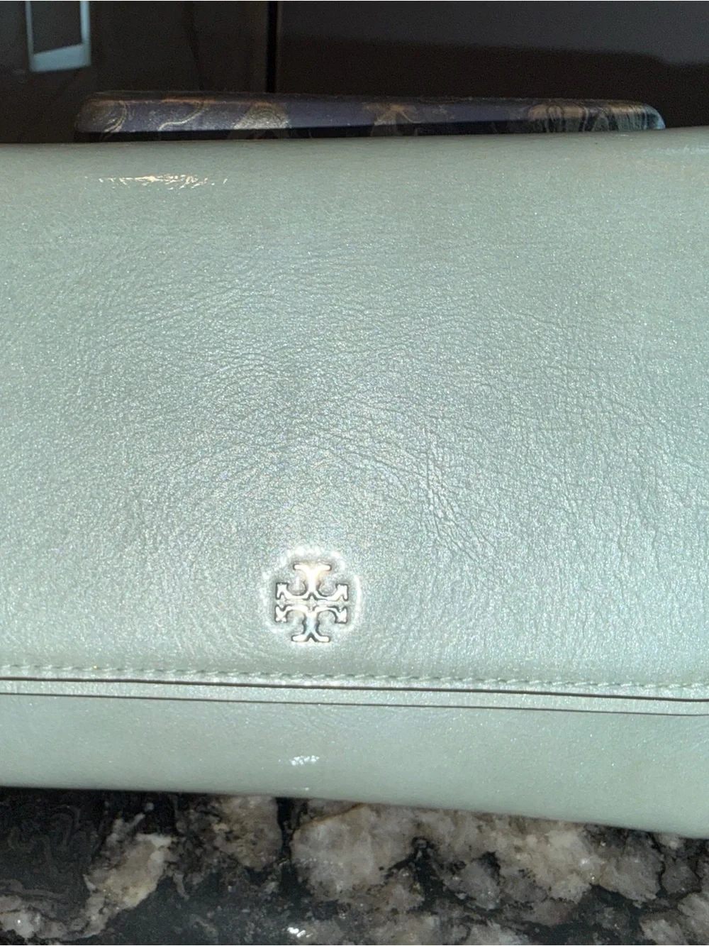 Tory Burch Mint Green Leather purse with Silver Logo